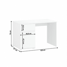 KONDELA PC stôl 1D1S / 120, fehér fényű, LINDY