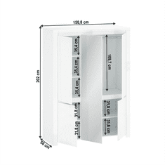 KONDELA Skriňa 5D so zrkadlom, fehér fényű, LINDY