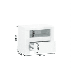 KONDELA Nočný stolík 1S, fehér fényű, LINDY