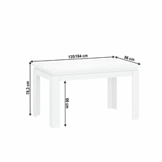 KONDELA Rozkladacia stôl, biela, 135-184x86 cm, LINDY