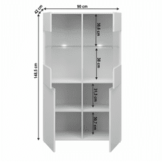 KONDELA Vitrína 2D2W, biela/biely extra vysoký lesk HG, JOLK