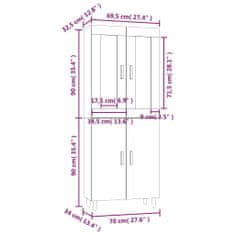 Vidaxl Vysoká skrinka lesklá biela 70x34x180 cm spracované drevo