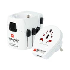 Skross cestovný adaptér PRO - World and USB, 6,3A max., uzemnený, vr. univerzálnej USB nabíjačky, pre cellý svet, PA41