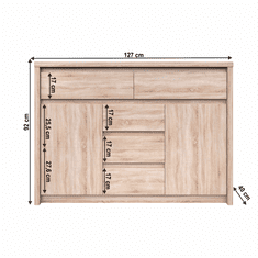 KONDELA Komoda 2D5S, dub sonoma, NORTY TYP 10