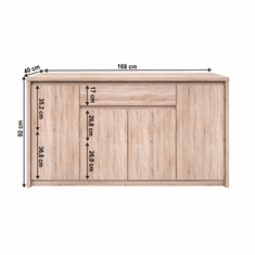 KONDELA Komoda 4D1S, dub sonoma, NORTY TYP 11