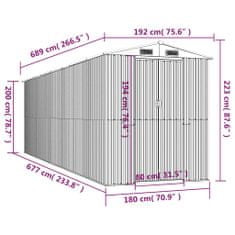 Vidaxl Záhradná kôlňa bledosivá 192x689x223 cm pozinkovaná oceľ