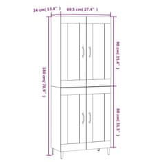 Vidaxl Vysoká skrinka lesklá biela 69,5x34x180 cm spracované drevo