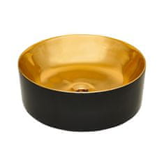 Invena Kos, keramické umývadlo na dosku 415x415x135 mm, zlatá lesklá-čierna matná, INV-CE-38-027-C