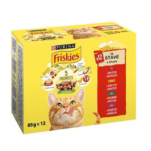 Friskies Mačka 12x85g s kuraťom, hovädzím, jahňacím, kačicou krmivo v šťave