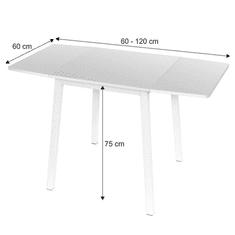 KONDELA Jedálenský stôl, MDF foliovaná / kov, biela, 60-120x60 cm, MAURO