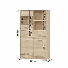 KONDELA Vitrína 2D1W1S / 80, dub sonoma, TEYO
