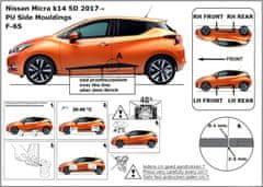 Rider Ochranné lišty bočných dverí, Nissan Micra V, 2016- ,