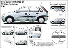 Rider Ochranné lišty bočných dverí, Opel Corsa C, 2000-2006, 5 dvér.