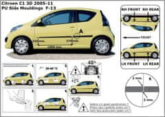 Rider Ochranné lišty bočných dverí, Citroen C1, 2005->2011, 3 dvér.