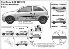 Rider Ochranné lišty bočných dverí, Opel Corsa C, 2000-2006, 3 dvér.