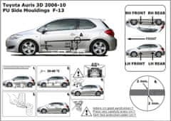 Rider Ochranné lišty bočných dverí, Toyota Auris, 2006-2012, 3 dvér.