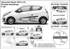 Rider Ochranné lišty bočných dverí, Chevrolet Spark, 2009-2015