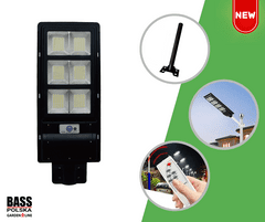 Bass Solárna pouličná lampa so snímačom pohybu a diaľkovým ovládaním 160 W, 270 LED BP-5918