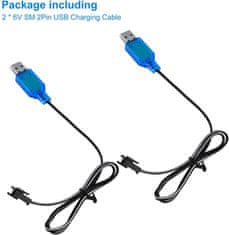 YUNIQUE GREEN-CLEAN 2ks USB nabíjací kábel SM-2P 250mAh výstup RC auto pre 6V Ni-Mh batérie farba svetlo modrá