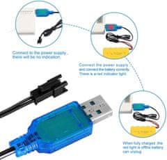 YUNIQUE GREEN-CLEAN 2ks USB nabíjací kábel SM-2P 250mAh výstup RC auto pre 6V Ni-Mh batérie farba svetlo modrá