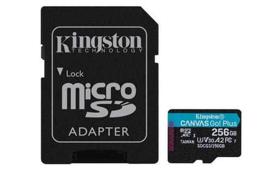 Kingston 256GB microSDXC Canvas Go! Plus 170R/100W U3 UHS-I V30 Card + SD adaptér