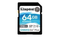 Kingston 64GB SDXC Canvas Go! Plus 170R/90W CL10 U3 V30