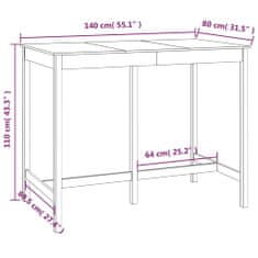 Petromila vidaXL Barový stolík biely 140x80x110 cm borovicový masív