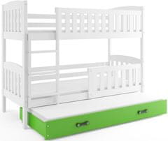 eoshop Detská poschodová posteľ Kubus - 3 osoby, 90x200 s výsuvnou prístelkou - Biela, Zelená