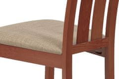 Autronic Drevená jedálenská stolička Jídelní židle, masiv buk, barva třešeň, látkový béžový potah (BC-2602 TR3)