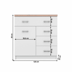 KONDELA Komoda 1D4S, biela / dub sonoma, TOPTY TYP 12