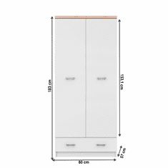 KONDELA Dvojdverová skriňa 2D1S, biela / dub sonoma, TOPTY