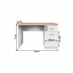 KONDELA PC stôl 1D1S, biela / dub sonoma, TOPTY TYP 09