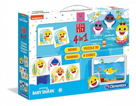 Clementoni EDUkit - Baby Shark 4v1 (pexeso, 60 puzzle, domino, 6 kociek)