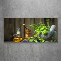 Wallmuralia.sk Foto obraz akryl do obývačky Byliny v mažiari 100x50 cm 2 prívesky
