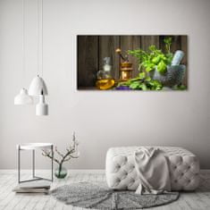 Wallmuralia.sk Foto obraz akryl do obývačky Byliny v mažiari 100x50 cm 2 prívesky