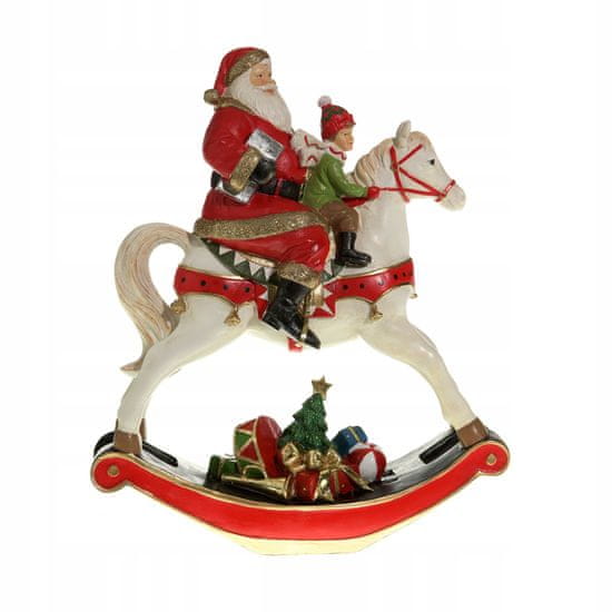 Kaemingk Vianočná figúrka hojdacieho koňa so Santa Clausom 34 cm