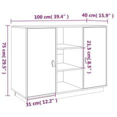 Vidaxl Komoda sivá 100x40x75 cm borovicový masív