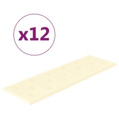 Vidaxl Nástenné panely 12 ks krémové 90x30 cm umelá koža 3,24 m²