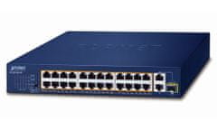 Planet FGSD-2621P PoE switch, 24x100M + 1x1Gb RJ45 + 1xSFP, PoE 802.3at 185W, extend mód 10Mb-250m