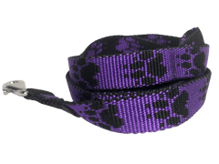Palkar Vodítko z popruhu pre psov 150 cm x 20 mm čierno-fialová s labkami