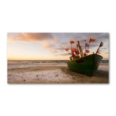 Wallmuralia.sk Foto obraz akrylové sklo Rybárska loď pláž 100x50 cm 2 prívesky