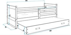 eoshop Detská posteľ Rico - 2 osoby, 80x190 s výsuvnou prístelkou - Borovica, Zelená