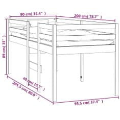 Vidaxl Vysoká posteľ čierna 90x200 cm borovicový masív