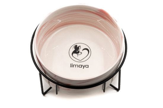 limaya keramická miska pre psy a mačky s kovovým podstavcom žíhaná bielo ružová 13 cm