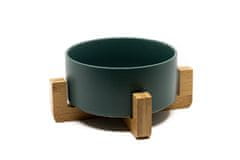 limaya keramická miska pre psy a mačky s dreveným podstavcom tmavo zelená 15,5 cm