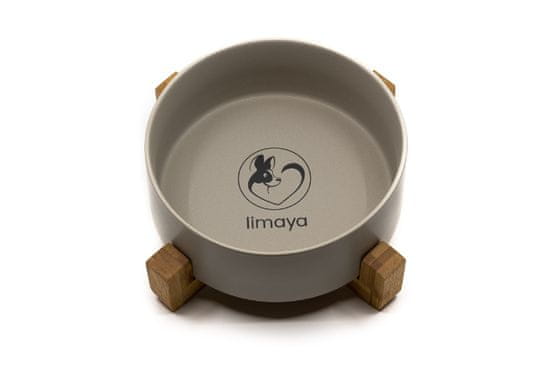 limaya keramická miska pre psy a mačky s dreveným podstavcom sivá 15,5 cm