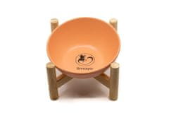 limaya skosená keramická miska pre psy a mačky oranžová s dreveným podstavcom 18 cm