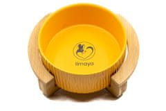 limaya keramická miska pre psy a mačky oranžová štruktúrovaná s dreveným polkruhovým podstavcom 15,5 cm.