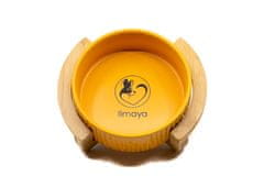 limaya keramická miska pre psy a mačky oranžová štruktúrovaná s dreveným polkruhovým podstavcom 13 cm