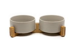 limaya keramická dvojmiska pre psy a mačky šedá s dreveným podstavcom 13 cm